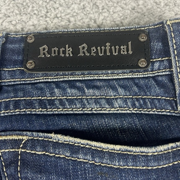 Rock Revival Women's 28 Pat Straight Rhinestone Embellish Jeans Dark Wash Buckle - Picture 6 of 11